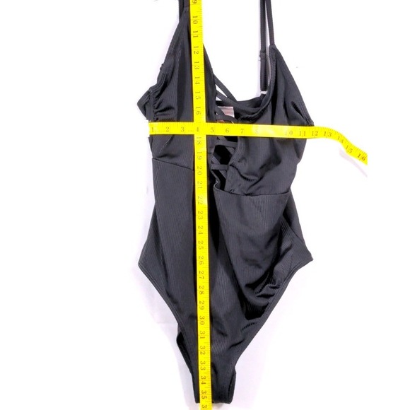 No Boundaries Black Ribbed Lace Up One Piece Swimsuit XL 15-17 Womens - Picture 5 of 6